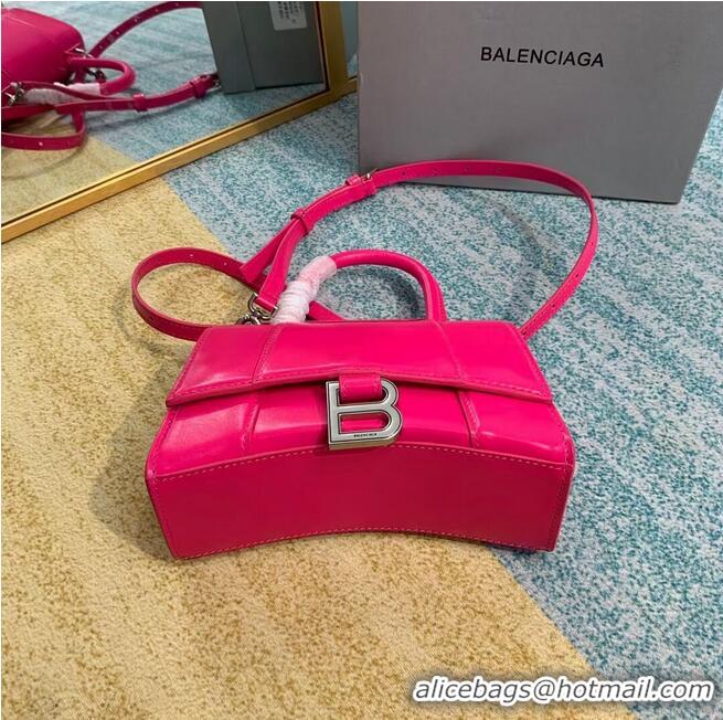 Top Design Balenciaga Hourglass XS Top Handle Bag shiny box calfskin 28331 neon pink