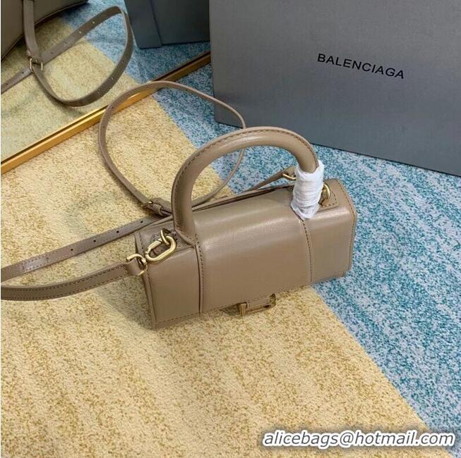 Grade Quality Balenciaga Hourglass XS Top Handle Bag shiny box calfskin 28331 apricot