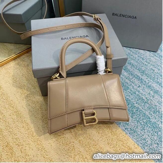 Grade Quality Balenciaga Hourglass XS Top Handle Bag shiny box calfskin 28331 apricot