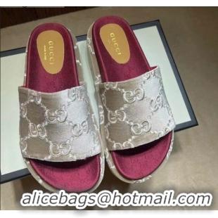 Hot Sale Gucci Velvet GG Platform Slide Sandal 573018 Light Grey