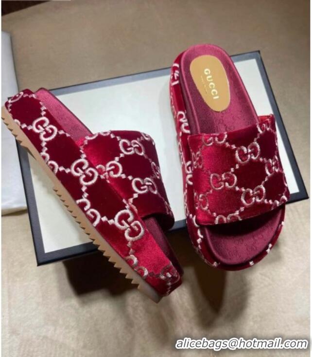 Good Taste Gucci Velvet GG Platform Slide Sandal 573018 Red 2021