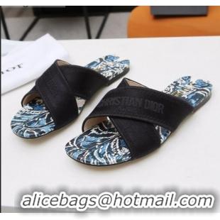 Top Quality Dior Cross Strap Flat Slide Sandal in Cotton Embroidery CD3001 Black 02 2021