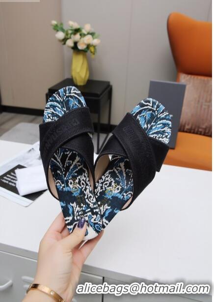 Top Quality Dior Cross Strap Flat Slide Sandal in Cotton Embroidery CD3001 Black 02 2021