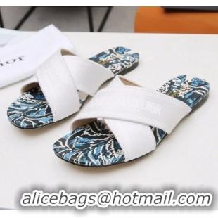 Promotional Dior Cross Strap Flat Slide Sandal in Cotton Embroidery CD3001 White 03 2021