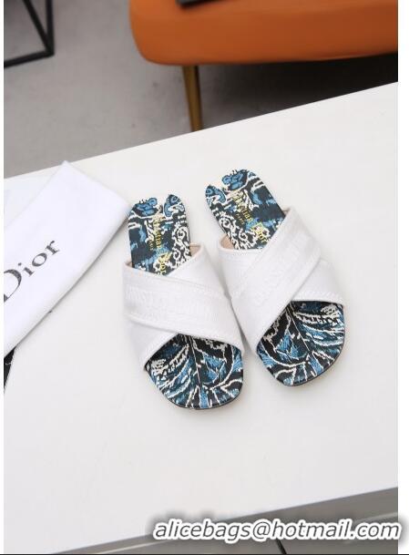 Promotional Dior Cross Strap Flat Slide Sandal in Cotton Embroidery CD3001 White 03 2021