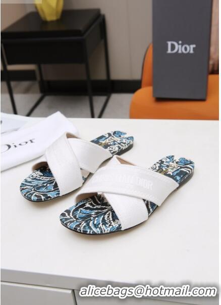 Promotional Dior Cross Strap Flat Slide Sandal in Cotton Embroidery CD3001 White 03 2021