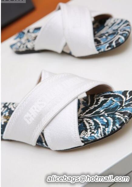 Promotional Dior Cross Strap Flat Slide Sandal in Cotton Embroidery CD3001 White 03 2021