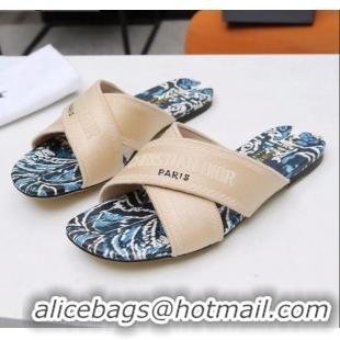 Best Price Dior Cross Strap Flat Slide Sandal in Cotton Embroidery CD3001 Apricot 2021