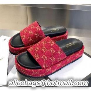 Top Quality Gucci GG Canvas Platform Slide Sandal 573018 Red 2021