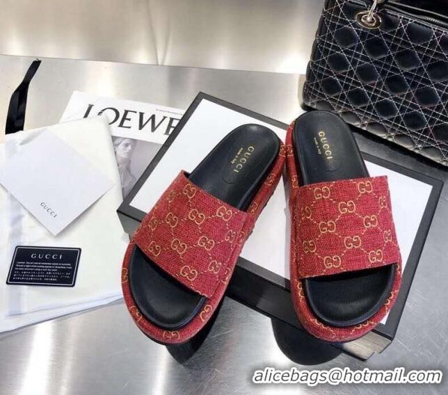 Top Quality Gucci GG Canvas Platform Slide Sandal 573018 Red 2021