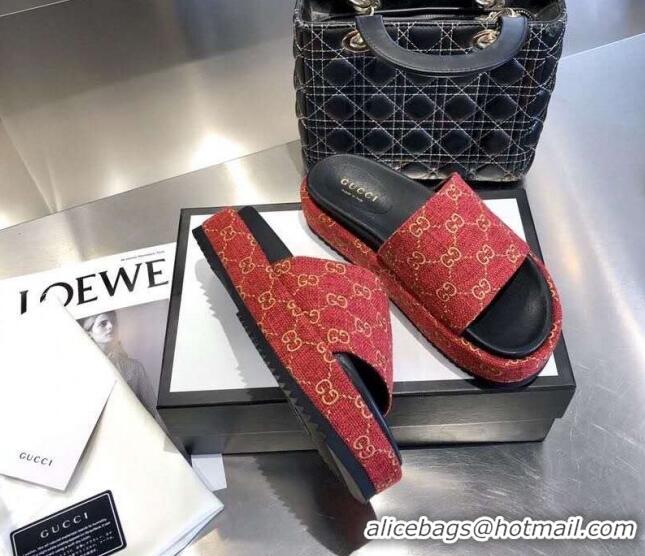 Top Quality Gucci GG Canvas Platform Slide Sandal 573018 Red 2021