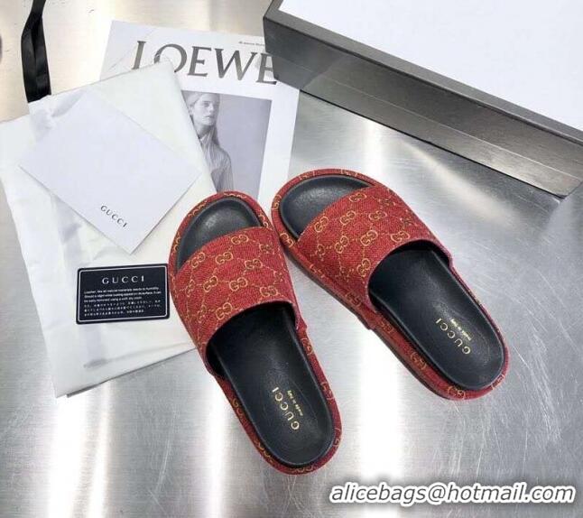 Top Quality Gucci GG Canvas Platform Slide Sandal 573018 Red 2021