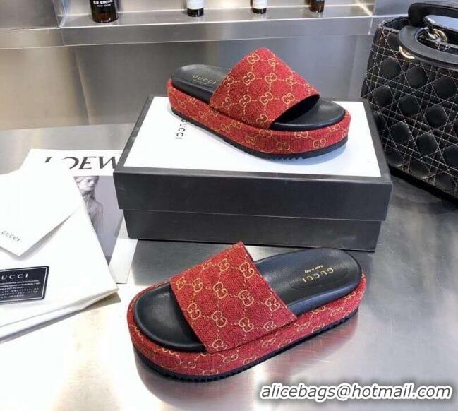 Top Quality Gucci GG Canvas Platform Slide Sandal 573018 Red 2021