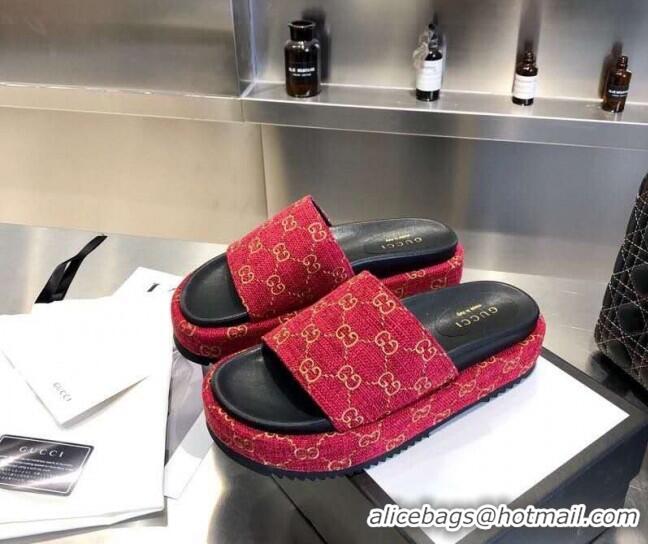 Top Quality Gucci GG Canvas Platform Slide Sandal 573018 Red 2021