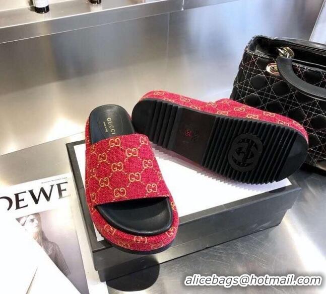 Top Quality Gucci GG Canvas Platform Slide Sandal 573018 Red 2021