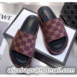 Best Grade Gucci GG Canvas Platform Slide Sandal 573018 Grape Purple 2021