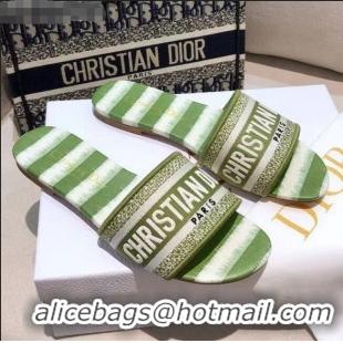 Top Design Dior Dway Flat Slide Sandals in CD0718 Green D-Stripes Embroidered Cotton 2021