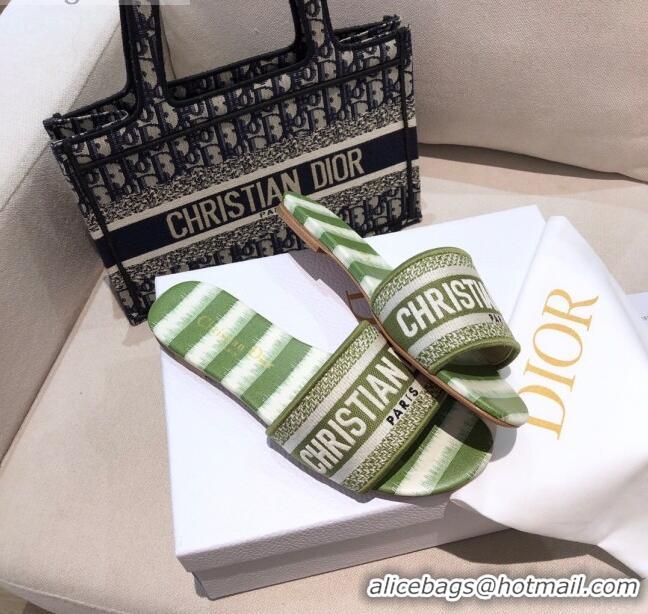 Top Design Dior Dway Flat Slide Sandals in CD0718 Green D-Stripes Embroidered Cotton 2021