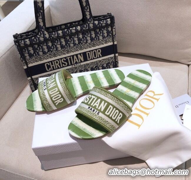 Top Design Dior Dway Flat Slide Sandals in CD0718 Green D-Stripes Embroidered Cotton 2021