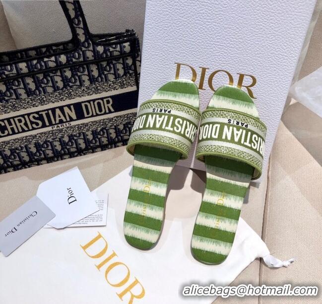 Top Design Dior Dway Flat Slide Sandals in CD0718 Green D-Stripes Embroidered Cotton 2021