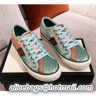 Best Product Gucci Tennis 1977 Sequins Low-Top Sneakers 012736 Green 2021