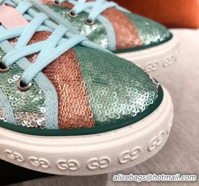 Best Product Gucci Tennis 1977 Sequins Low-Top Sneakers 012736 Green 2021