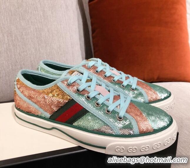 Best Product Gucci Tennis 1977 Sequins Low-Top Sneakers 012736 Green 2021