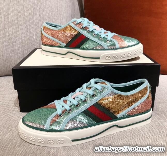 Best Product Gucci Tennis 1977 Sequins Low-Top Sneakers 012736 Green 2021