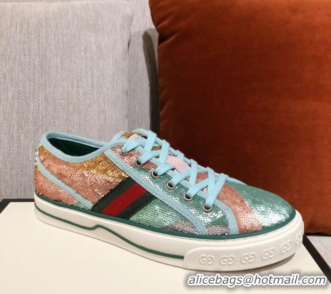 Best Product Gucci Tennis 1977 Sequins Low-Top Sneakers 012736 Green 2021