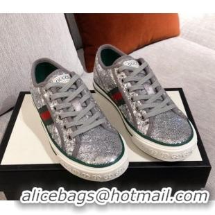 Low Cost Gucci Tennis 1977 Sequins Low-Top Sneakers 012736 Silver 2021