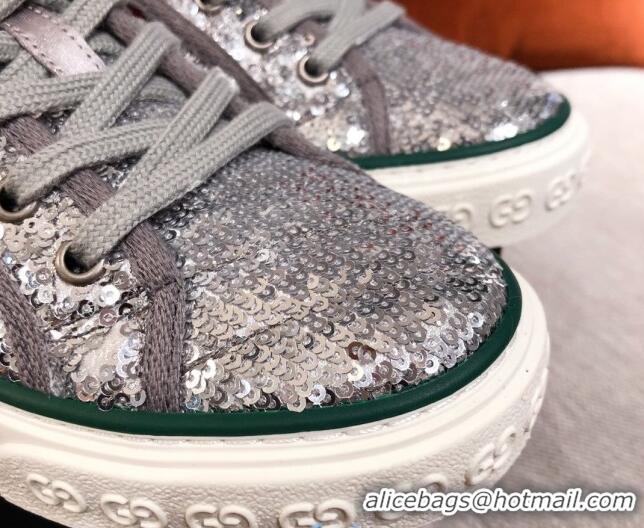 Low Cost Gucci Tennis 1977 Sequins Low-Top Sneakers 012736 Silver 2021