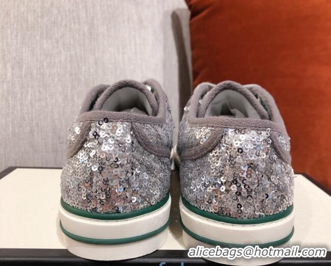 Low Cost Gucci Tennis 1977 Sequins Low-Top Sneakers 012736 Silver 2021