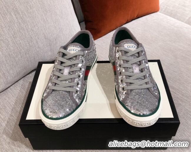 Low Cost Gucci Tennis 1977 Sequins Low-Top Sneakers 012736 Silver 2021