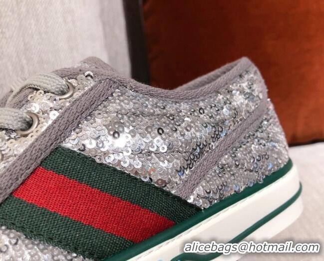 Low Cost Gucci Tennis 1977 Sequins Low-Top Sneakers 012736 Silver 2021