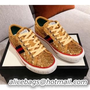 Pretty Style Gucci Tennis 1977 Sequins Low-Top Sneakers 012736 Gold 2021