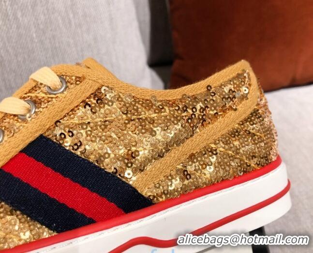 Pretty Style Gucci Tennis 1977 Sequins Low-Top Sneakers 012736 Gold 2021