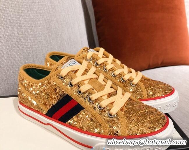 Pretty Style Gucci Tennis 1977 Sequins Low-Top Sneakers 012736 Gold 2021