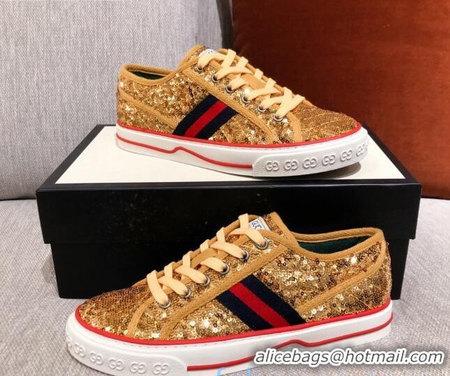 Pretty Style Gucci Tennis 1977 Sequins Low-Top Sneakers 012736 Gold 2021