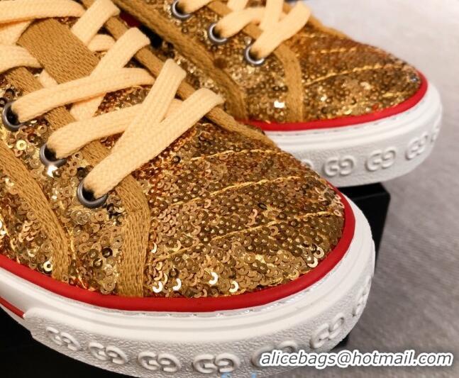 Pretty Style Gucci Tennis 1977 Sequins Low-Top Sneakers 012736 Gold 2021