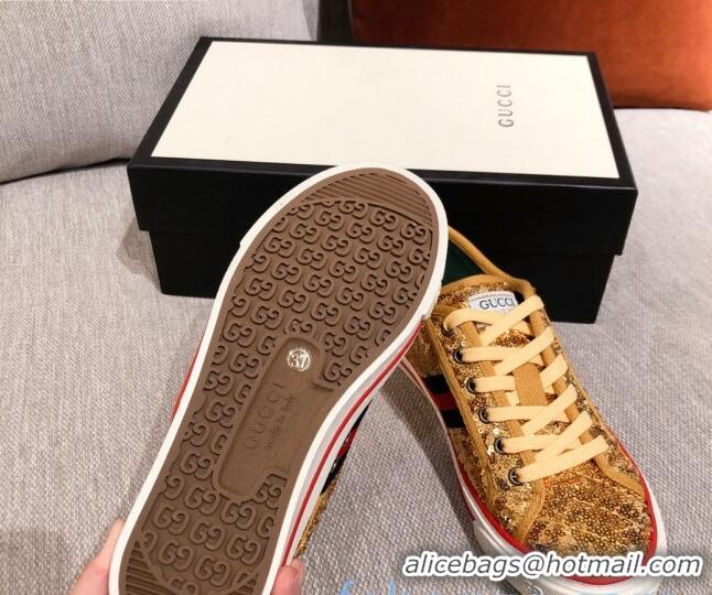 Pretty Style Gucci Tennis 1977 Sequins Low-Top Sneakers 012736 Gold 2021