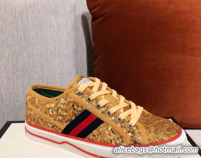 Pretty Style Gucci Tennis 1977 Sequins Low-Top Sneakers 012736 Gold 2021