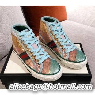 Popular Style Gucci Tennis 1977 Sequins High-Top Sneakers 012739 Green