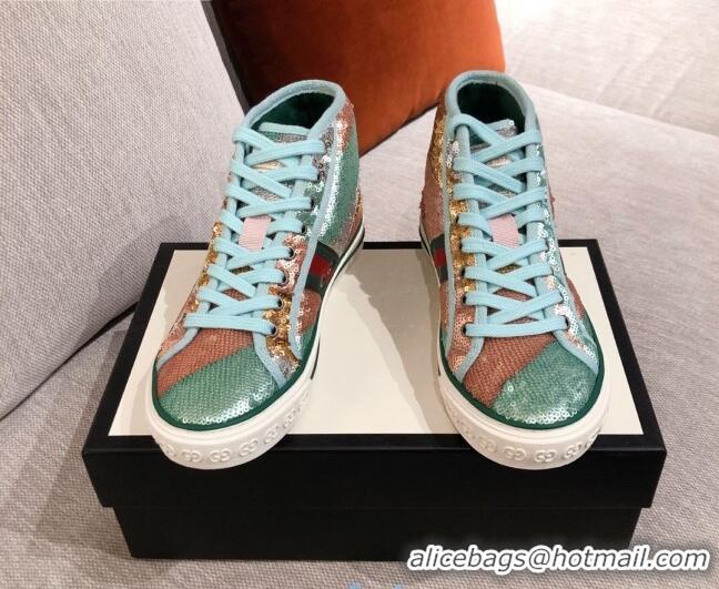 Popular Style Gucci Tennis 1977 Sequins High-Top Sneakers 012739 Green