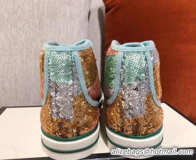 Popular Style Gucci Tennis 1977 Sequins High-Top Sneakers 012739 Green