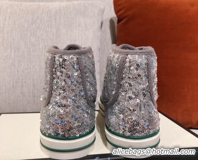 Shop Duplicate Gucci Tennis 1977 Sequins High-Top Sneakers 012739 Silver