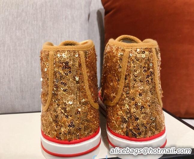 Classic Hot Gucci Tennis 1977 Sequins High-Top Sneakers 012739 Gold