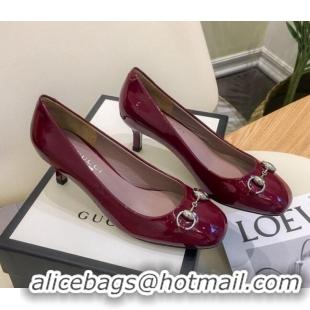 Best Price Gucci Patent Leathe Pumps 5cm with Horsebit 022516 Burgundy 2021