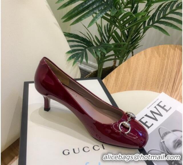 Best Price Gucci Patent Leathe Pumps 5cm with Horsebit 022516 Burgundy 2021