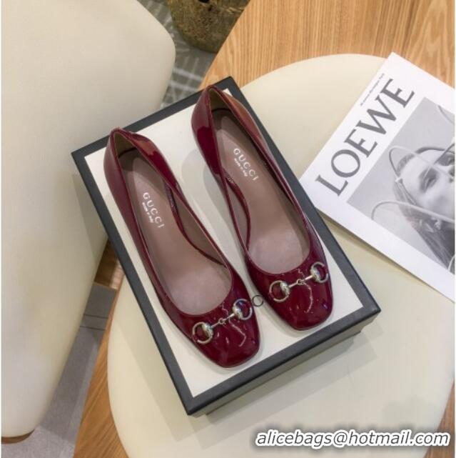 Best Price Gucci Patent Leathe Pumps 5cm with Horsebit 022516 Burgundy 2021