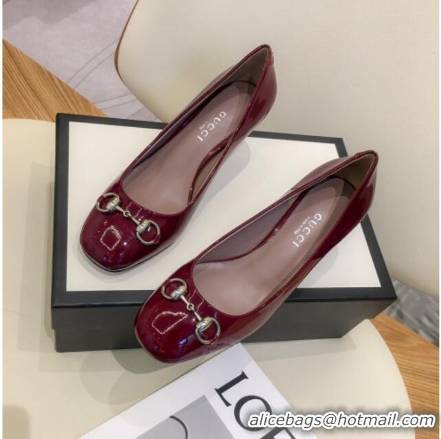 Best Price Gucci Patent Leathe Pumps 5cm with Horsebit 022516 Burgundy 2021